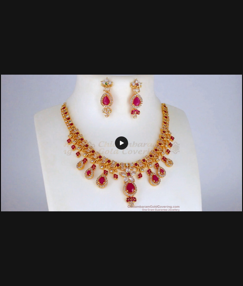 Stunning Design Ruby Ad Stone Gold Necklace For Wedding NCKN2278