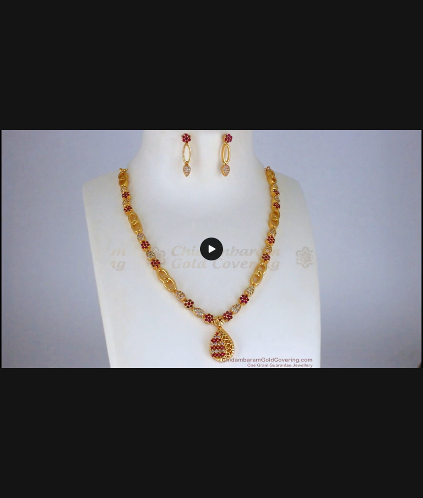 Unique Design Ruby White Stone Gold Necklace Combo NCKN2279