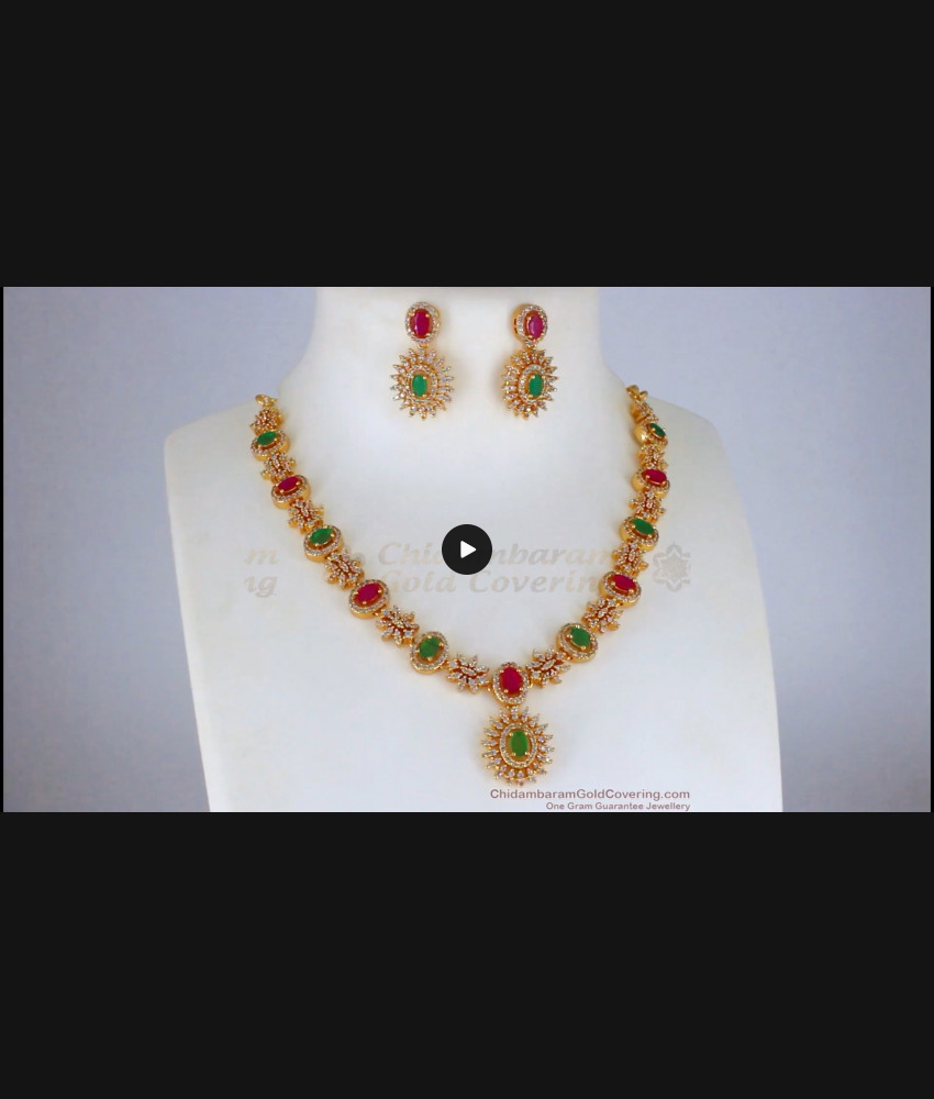 Fancy Design Multi Stone Gold Necklace With Earrings Set NCKN2280