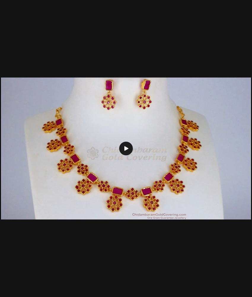 Ravishing Ruby Stone Gold Necklace Combo For Party Wear NCKN2283