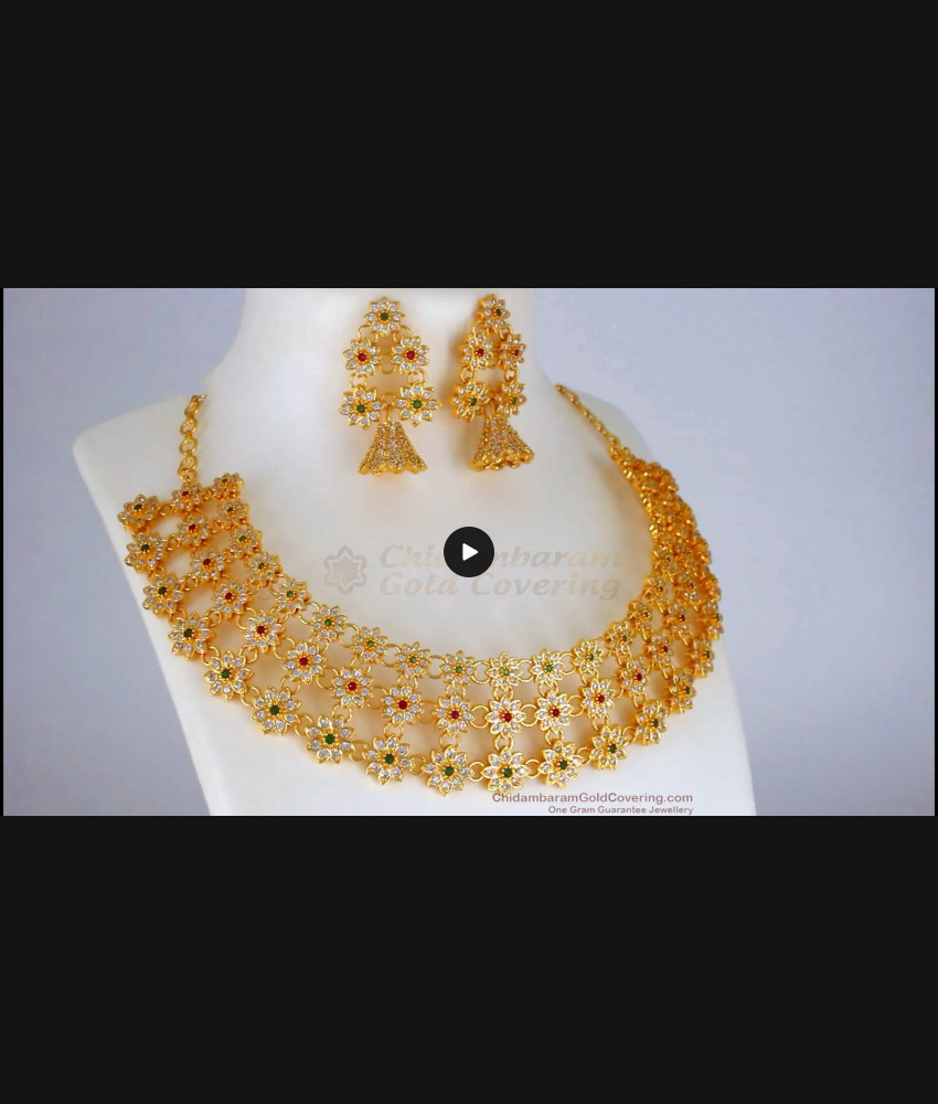 Grand Bridal Full AD Choker Type Necklace Earrings Collections NCKN2286