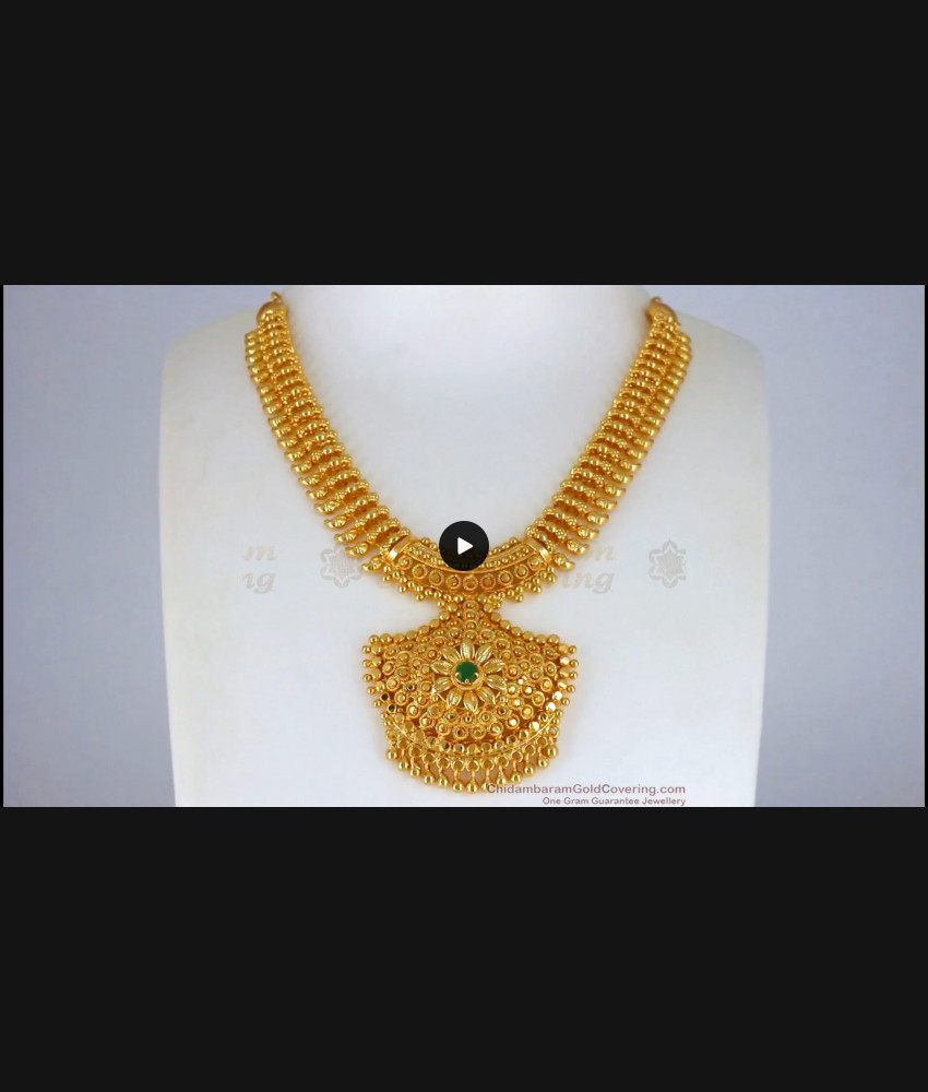 Elegant Emerald Stone Gold Necklace For Bridal Wear NCKN2302