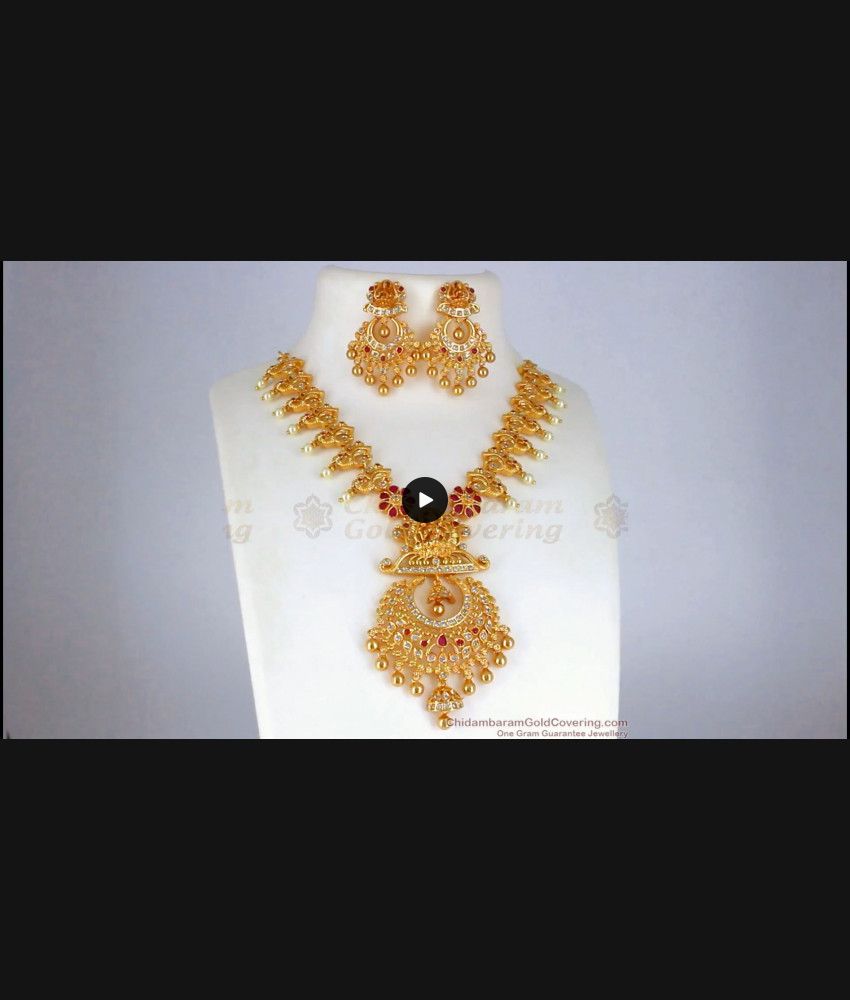 Traditional Lakshmi Design Ruby White Stone Gold Necklace NCKN2313