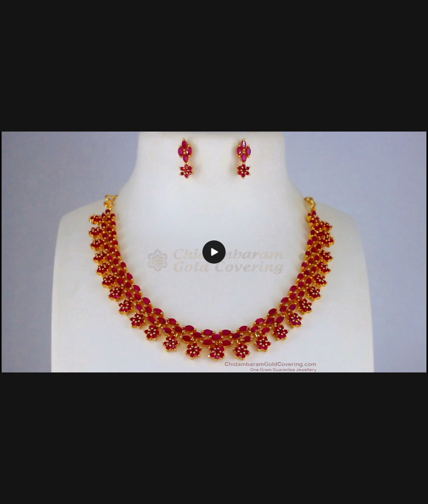 Fully Ruby Stone Party Wear Gold Necklace Earrings Combo NCKN2317