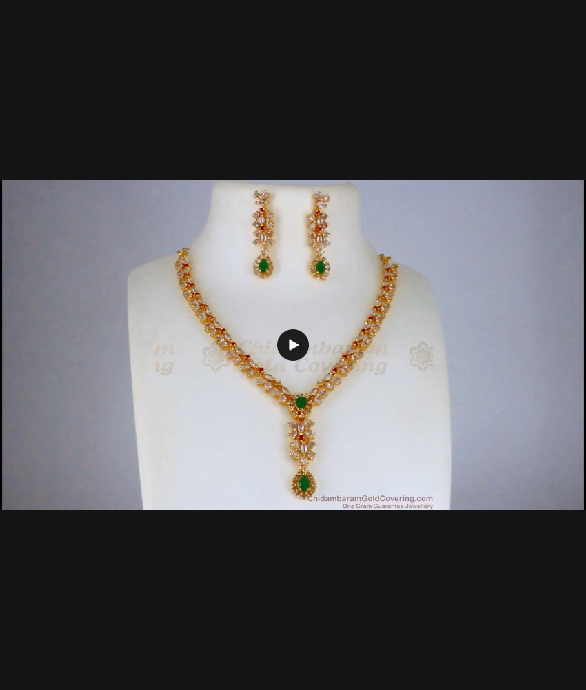 Enticing Multi Color Stone Gold Necklace Earrings Combo NCKN2319
