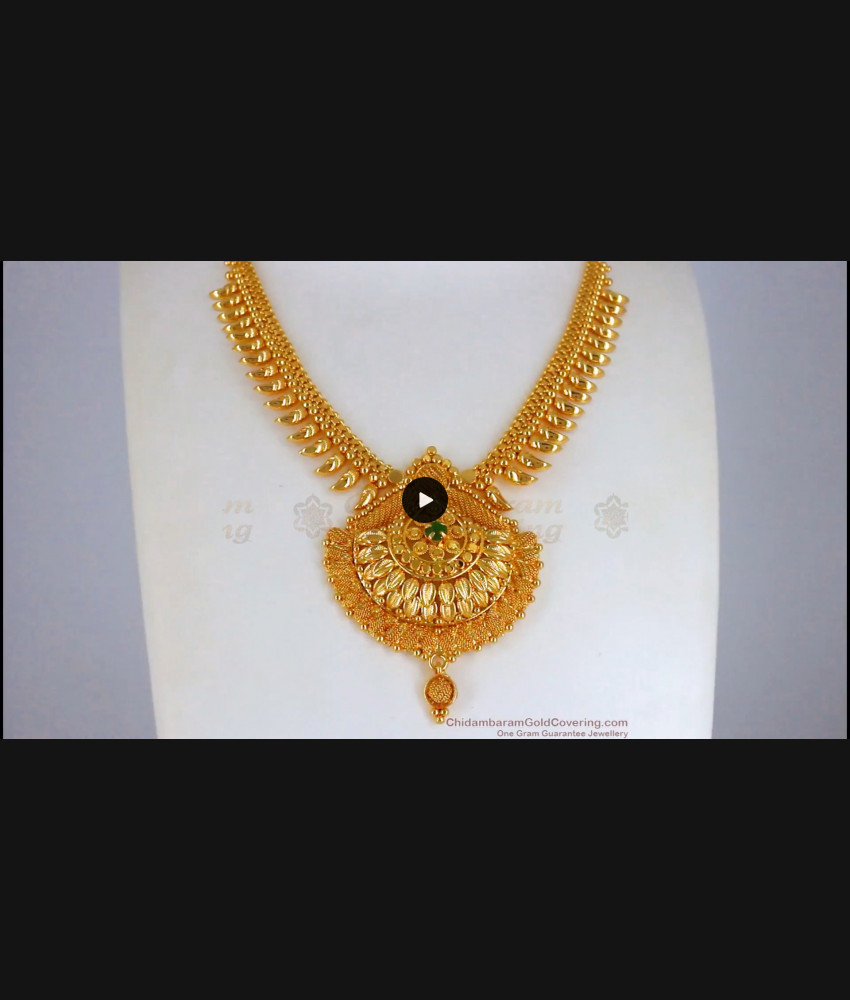 One Gram Gold Necklace Designs With Emerald Stone NCKN2331