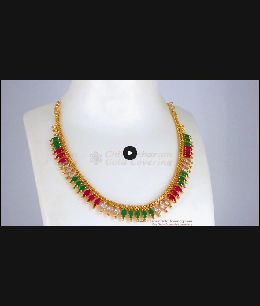 Multi Color Stone Mullai Design Gold Necklace Shop Online NCKN2332