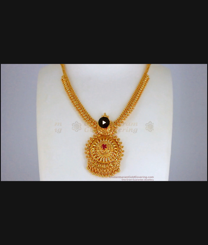 Attractive One Gram Gold Ruby Stone Necklace Designs NCKN2338