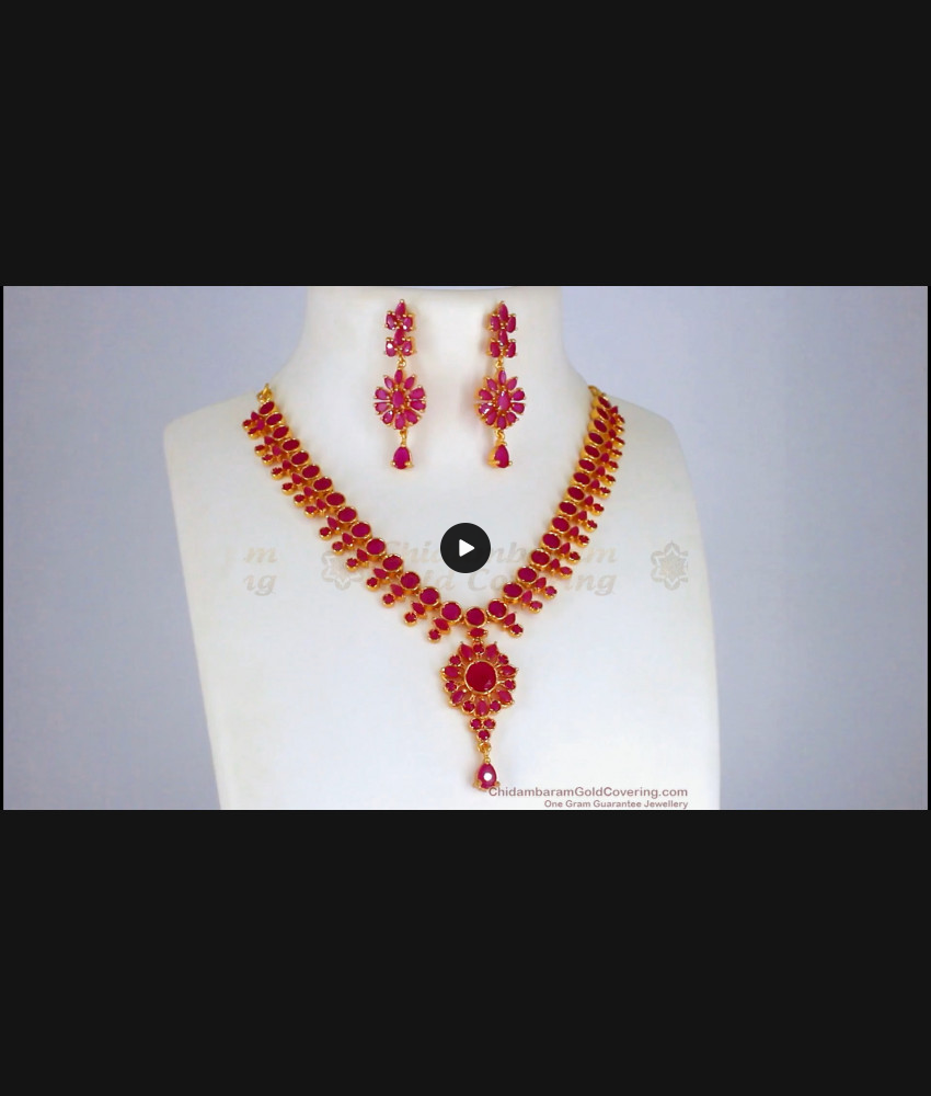 Fashion Full Ruby Stone Gold Necklace Party Wear NCKN2340
