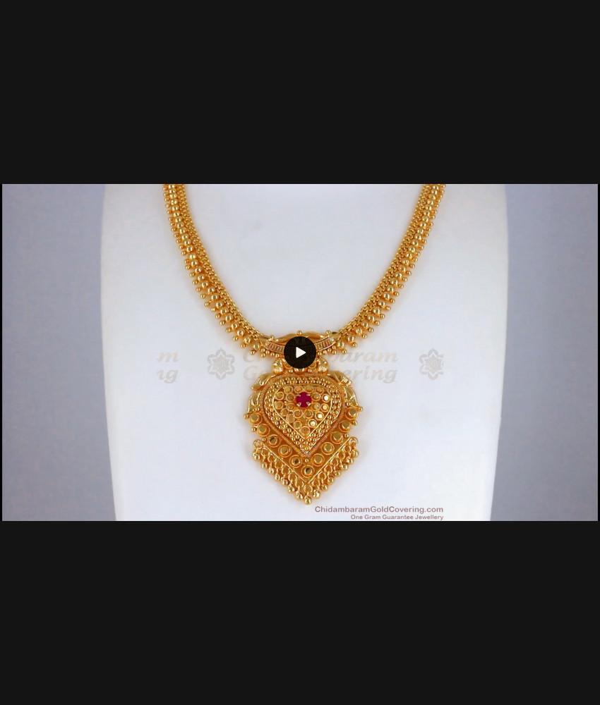 Classic One Gram Gold Necklace Ruby Stone Shop Online NCKN2349