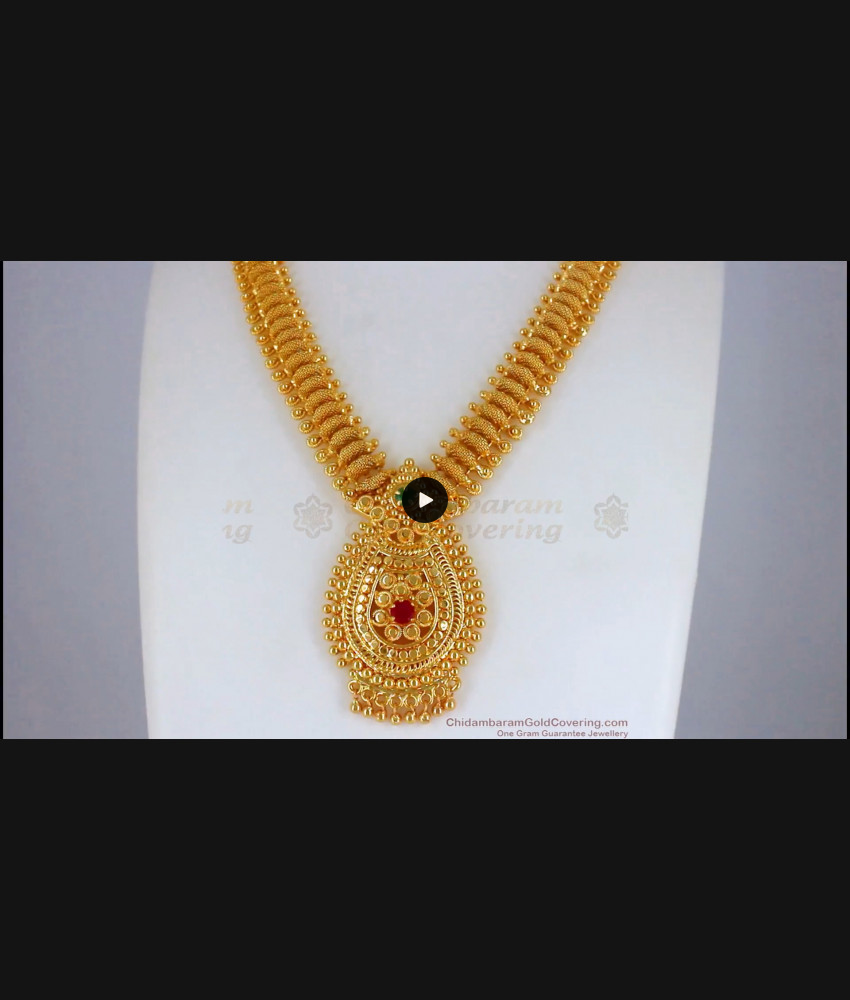 Thick Kerala Design Red Green AD Stone Gold Necklace Shop Online NCKN2352