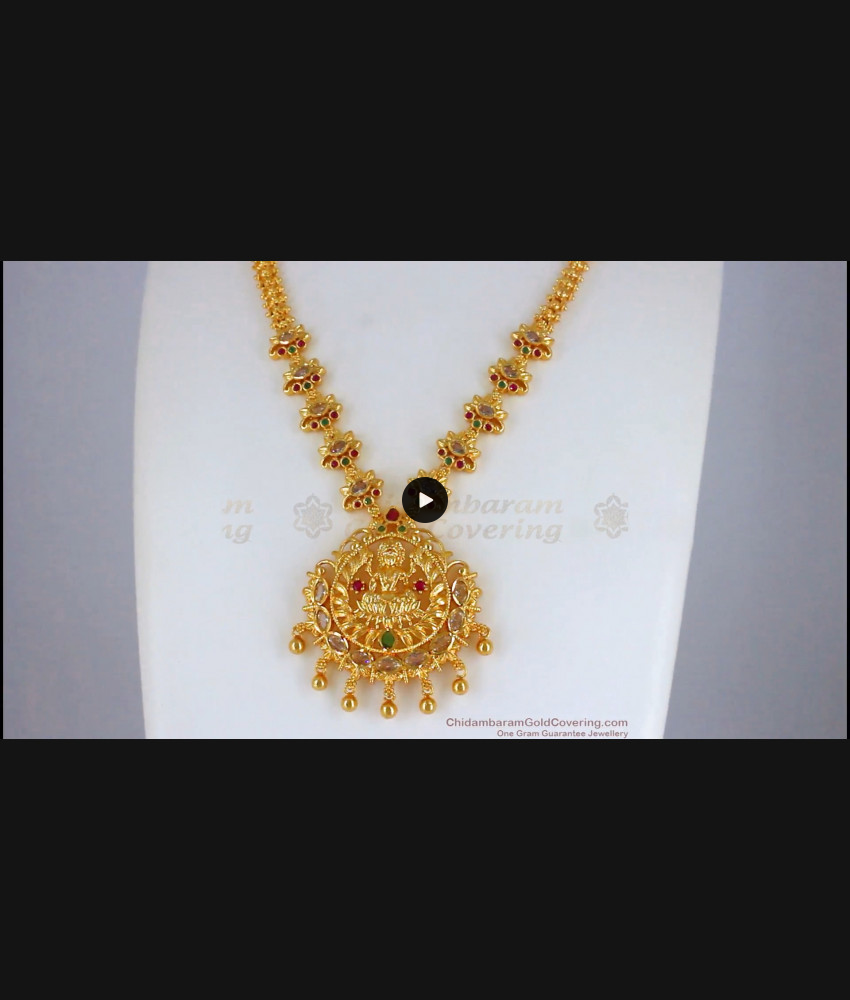 Premium One Gram Gold Lakshmi Necklace AD Stone Traditional Wear NCKN2354