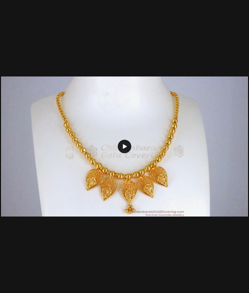 Five Leaf Petals Gold Necklace Small Balls Daily Wear NCKN2357 Five Leaf Petals Gold Necklace Small Balls Daily Wear NCKN2357