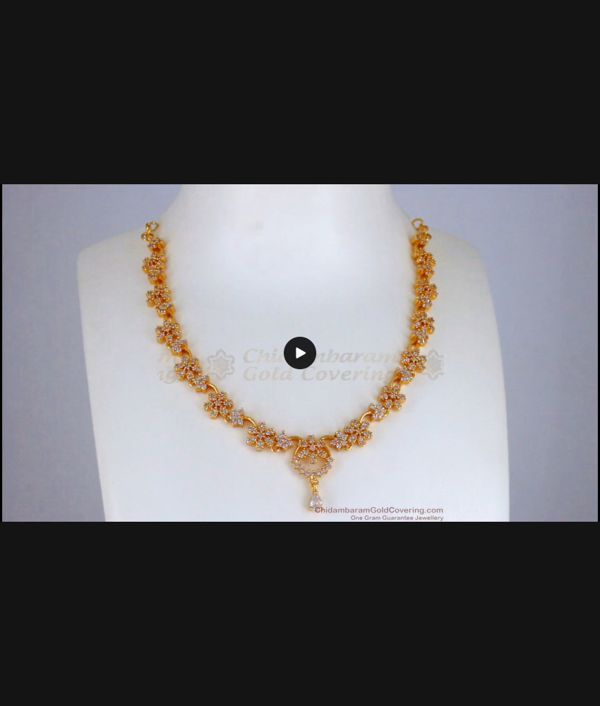 Pretty Looking Gold Necklace Flower Design Diamond Stones NCKN2358