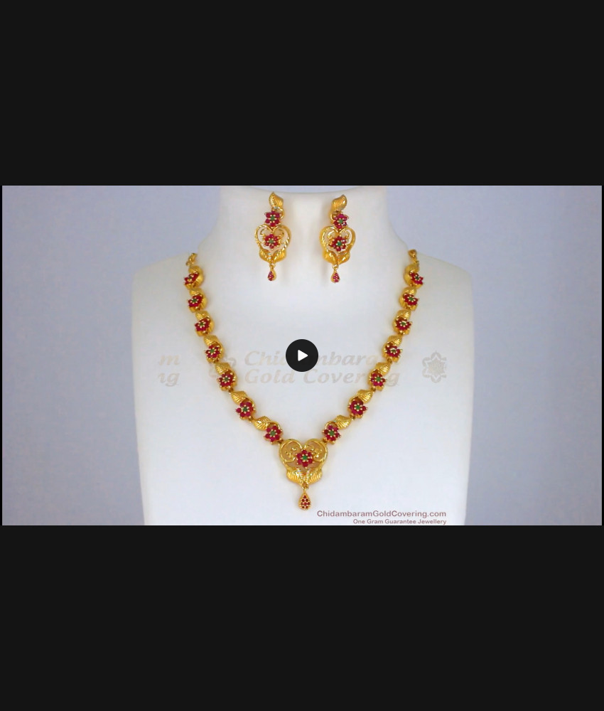 Natural Multi Stone Flower Gold Necklace Earrings Combo NCKN2361