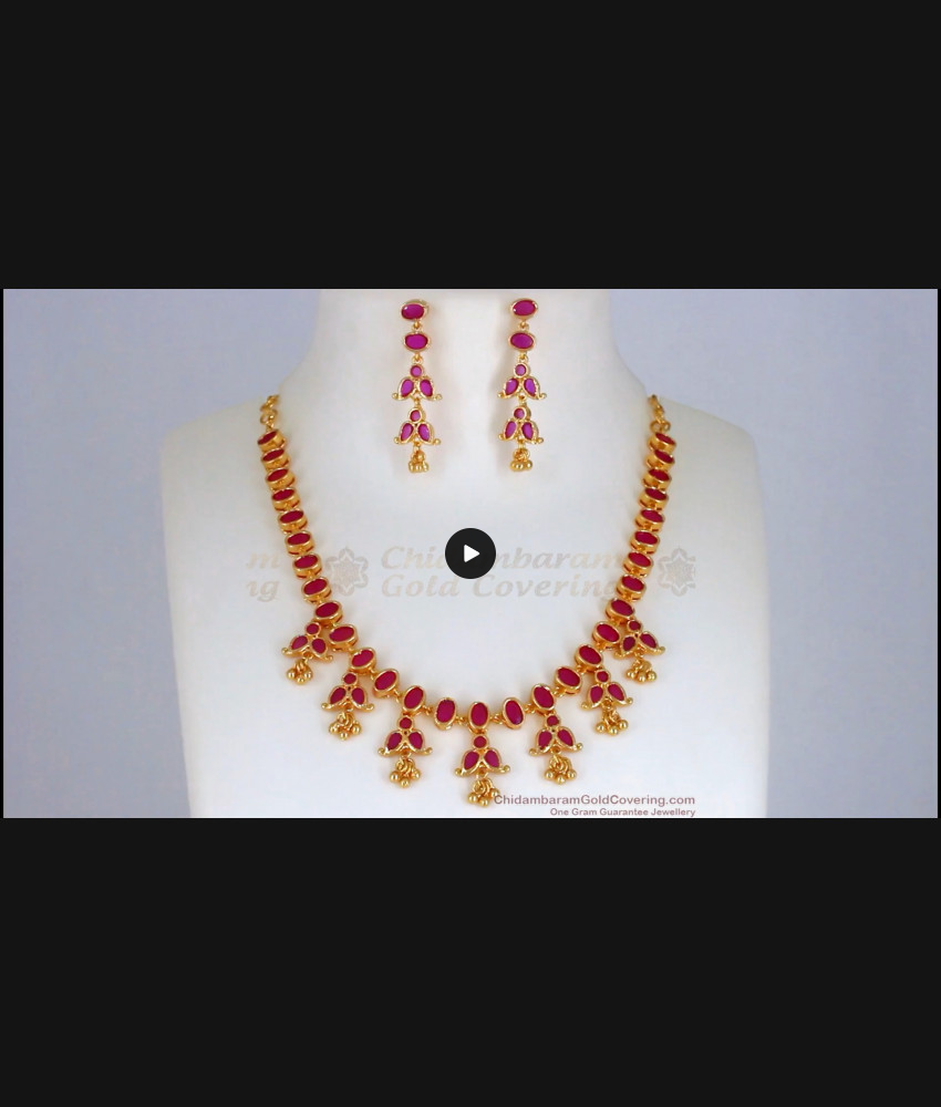 Fabulous Full Ruby Stone Gold Necklace Earring Combo NCKN2363