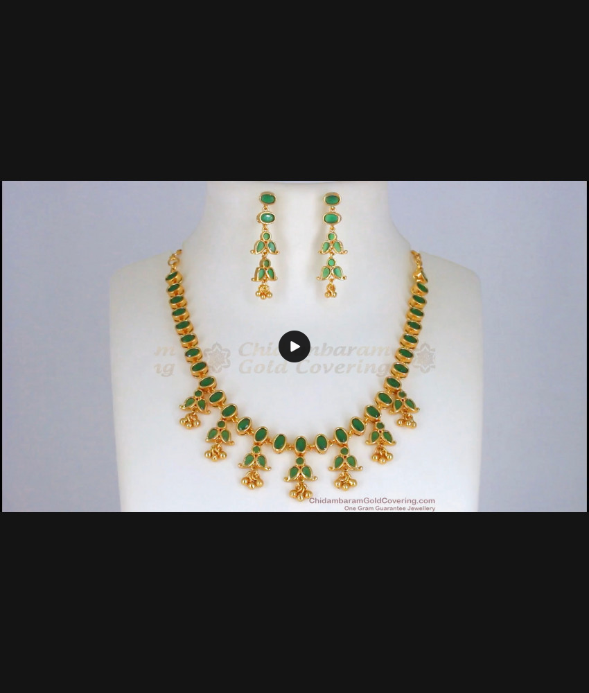 Full Green Emerald Stone Gold Necklace Earring Combo NCKN2364