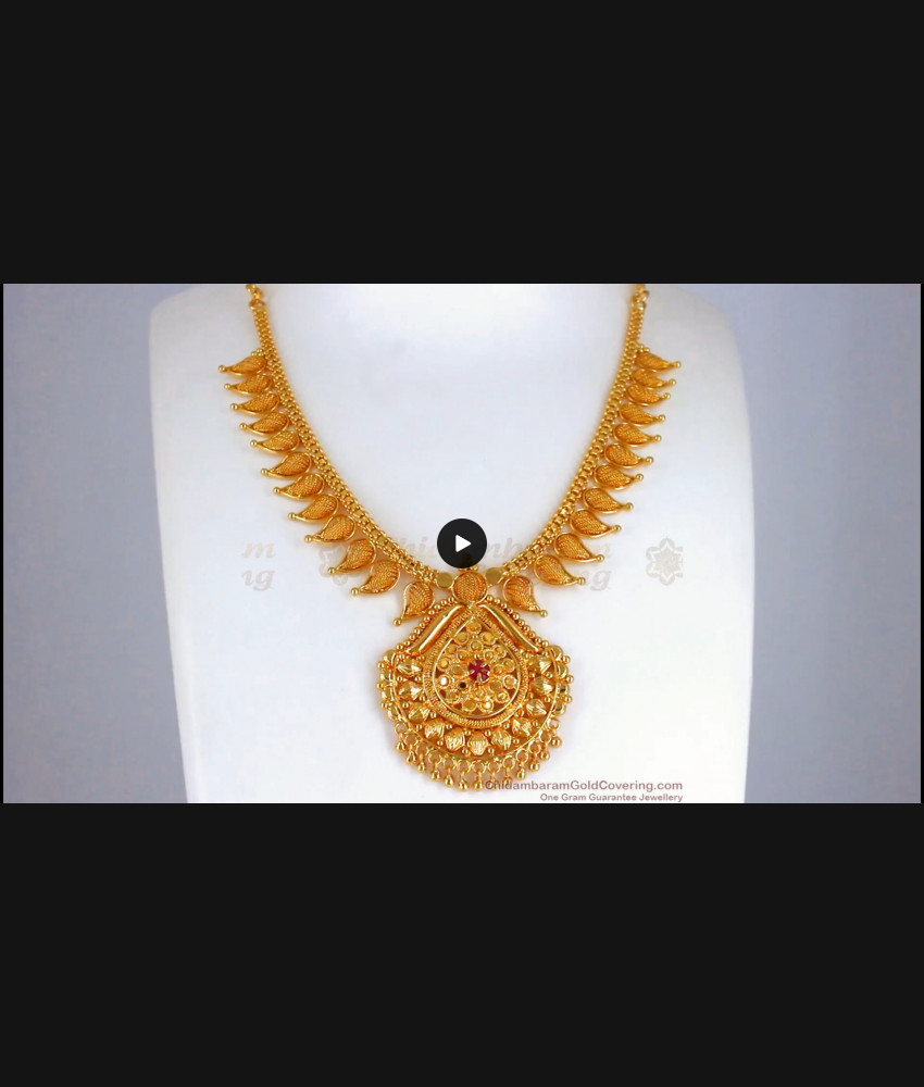 Mango Design Kerala Gold Necklace Ruby Stone Imitation Jewelry NCKN2392