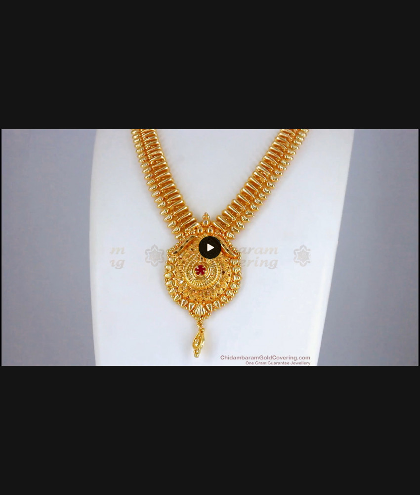 Bridal Design Gold Necklace Single Ruby Stone Jewelry NCKN2393