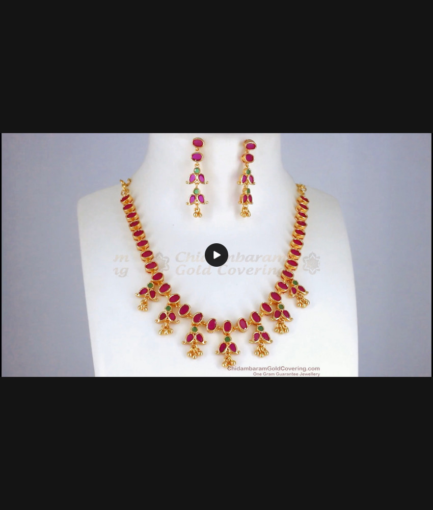 Fabulous Ruby Emerald Kemp Stone Gold Necklace Earring Combo NCKN2402