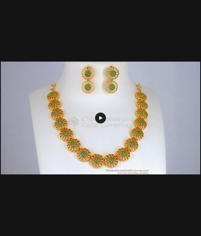 Full Emerald Stone Gold Necklace Earring Combo Shop Online NCKN2405