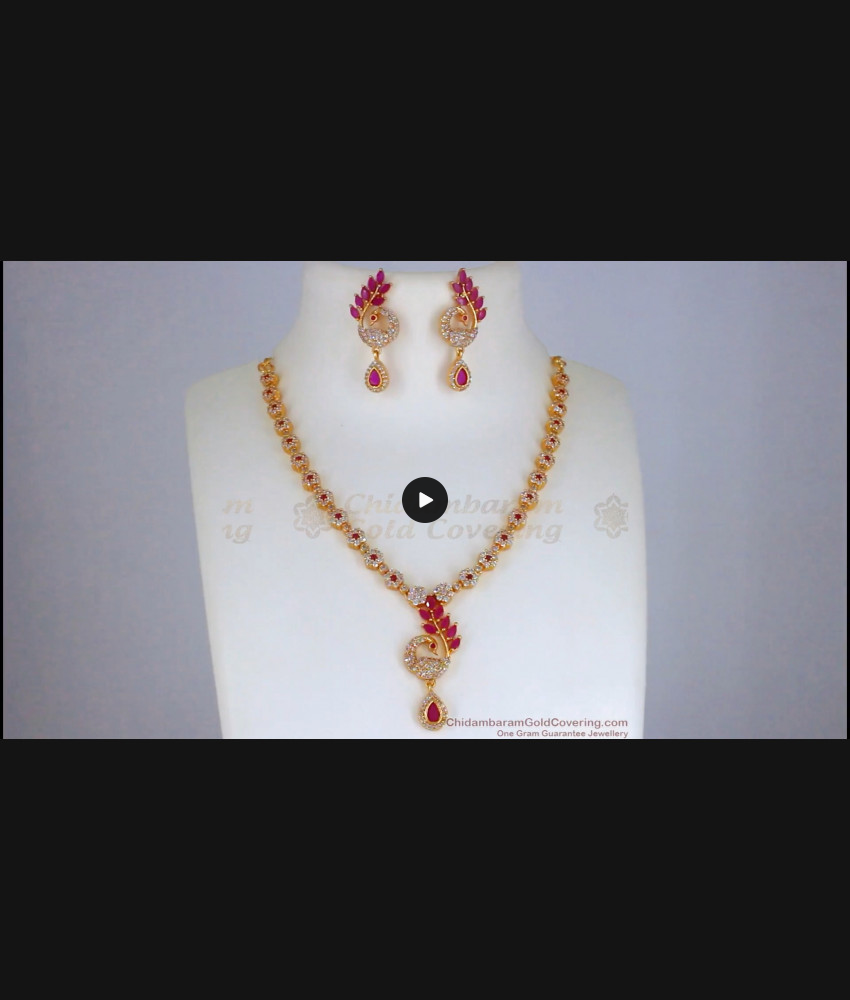 Unique Peacock Ruby White Stone Necklace Earrings Combo NCKN2407