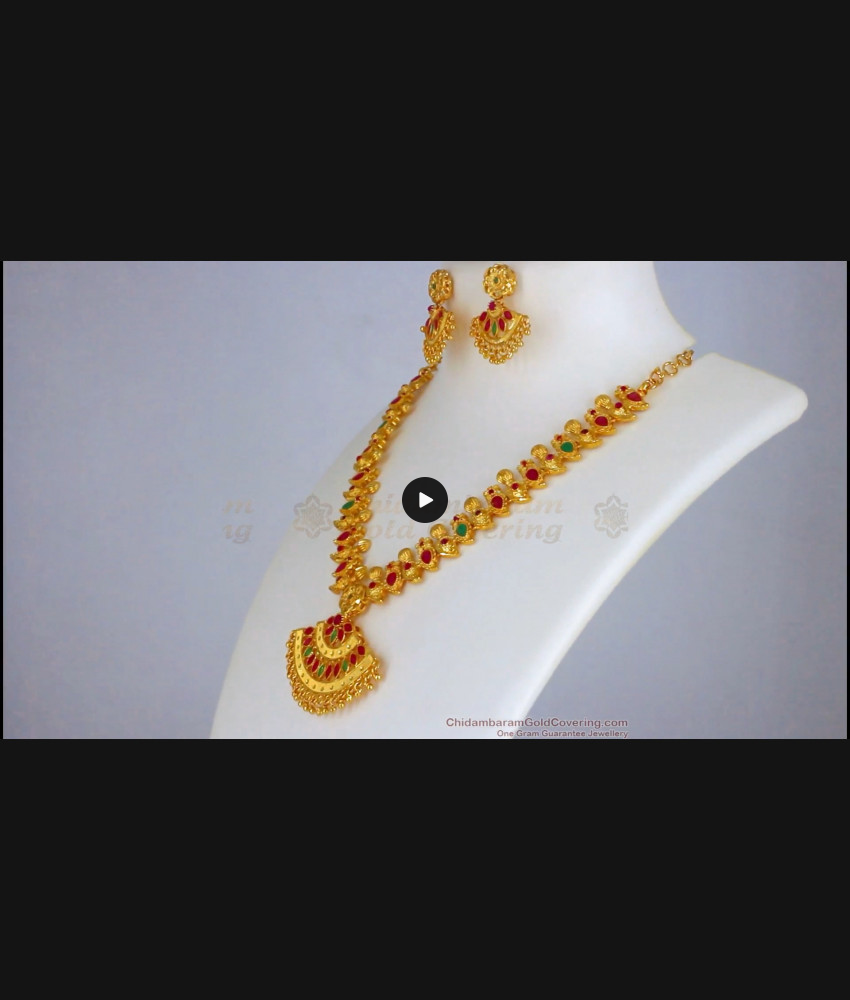Forming Two Gram Gold Necklace Earrings Combo Bridal Wear NCKN2408