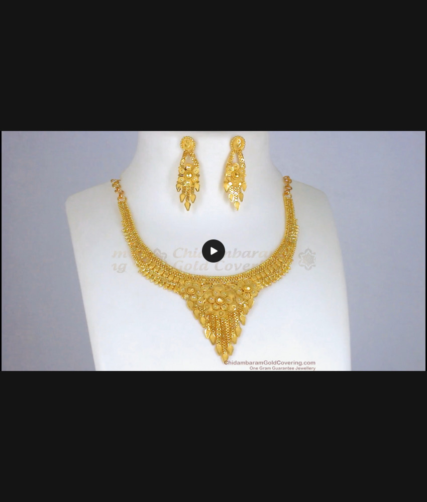Full Forming Two Gram Gold Flower Design Necklace Earring Combo NCKN2410