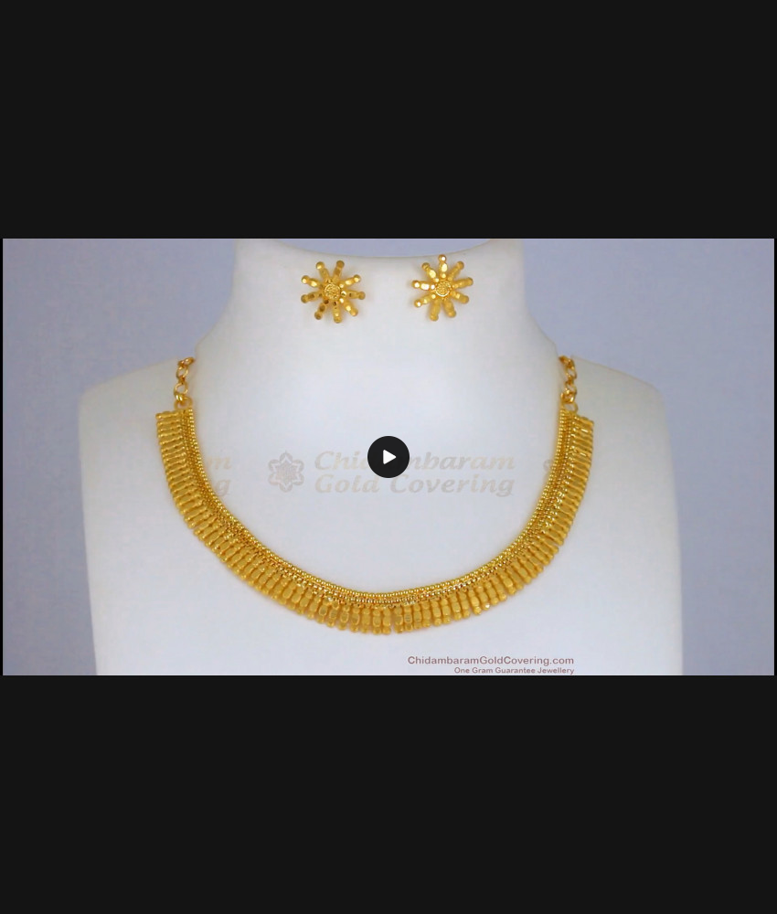 Mini Choker Design Forming Two Gram Gold Necklace Earring Combo NCKN2411