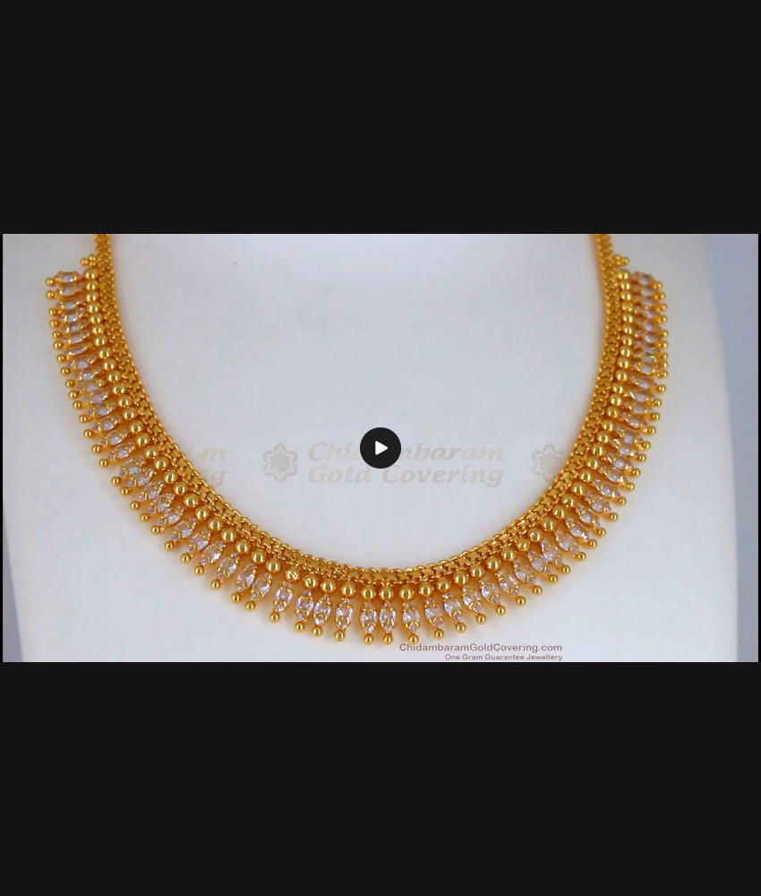 Full White Mullai Design Gold Diamond Necklace Shop Online NCKN2414