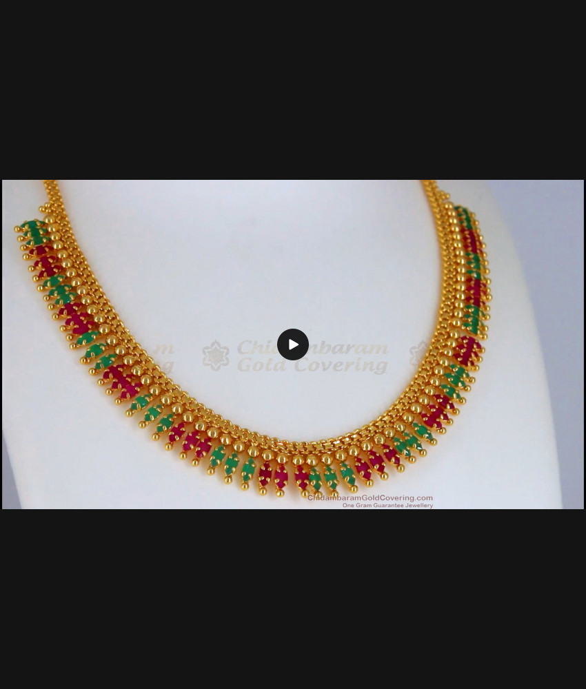 Full Ruby Green Stone Mullai Design Gold Necklace NCKN2415