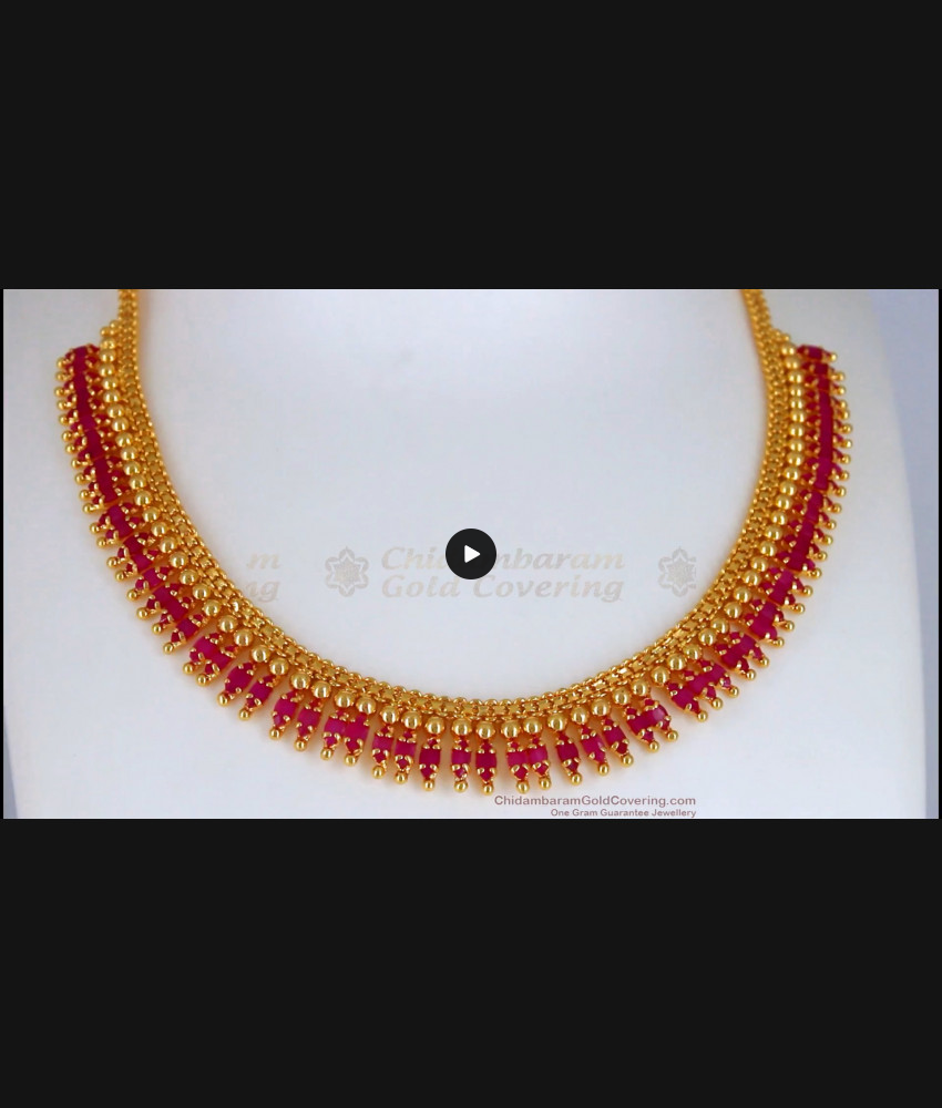 Full Ruby Stone Mullai Gold Necklace Womens Fashion NCKN2416