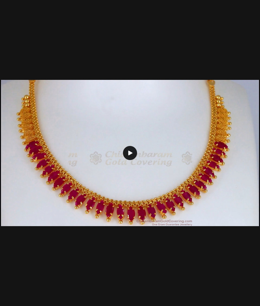 Full Ruby Stone Net Pattern Gold Necklace Bridal Wear NCKN2417