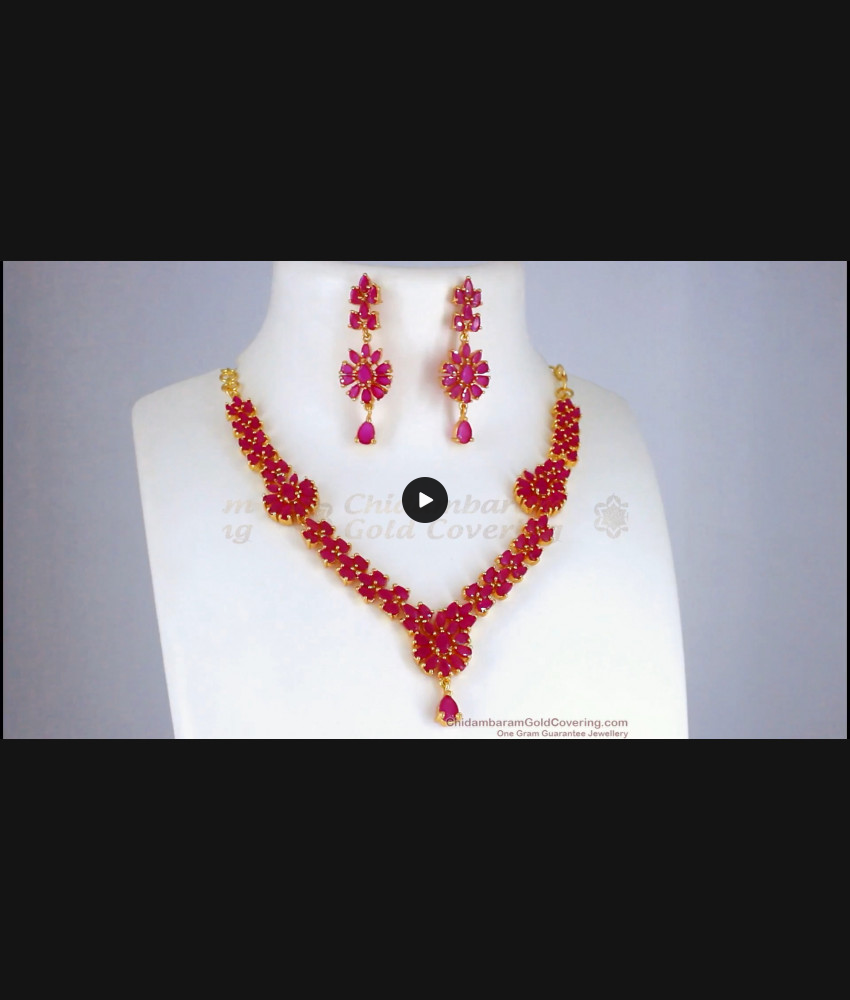 Attractive Full Ruby Stone Gold Necklace Earring Combo Bridal Wear NCKN2423