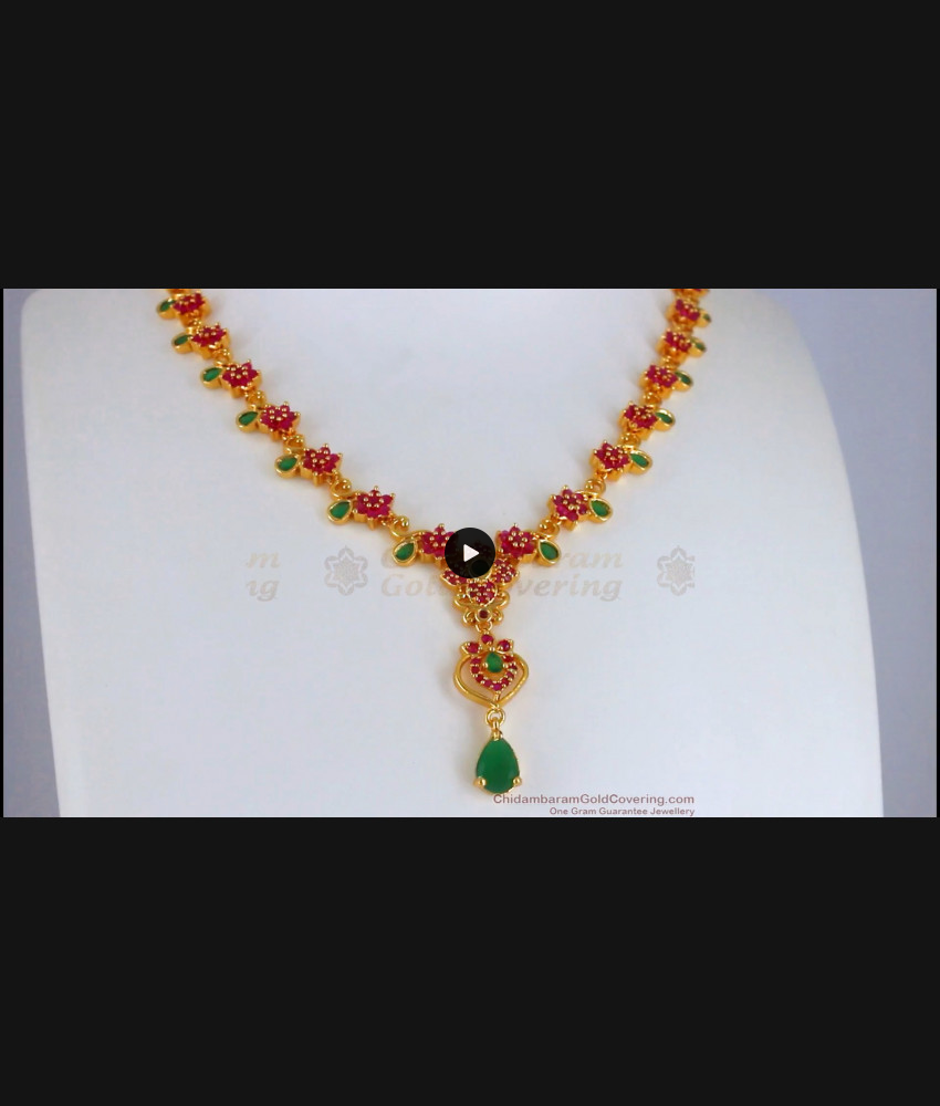 Semi Precious Ruby Emerald Green Red Stone Gold Necklace NCKN2425