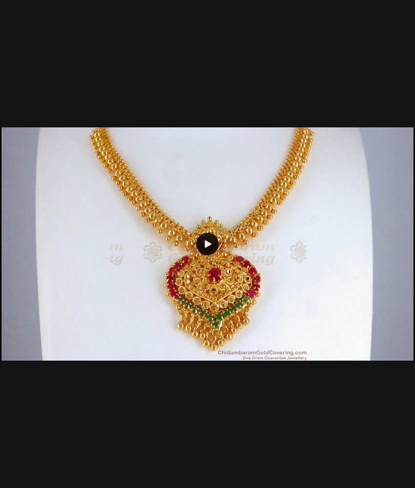 Gold Bridal Design Necklace Multi Stones South Indian Jewelry NCKN2427