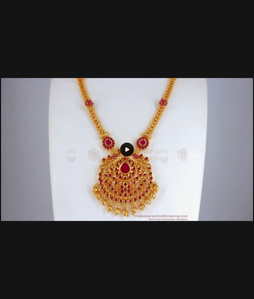 Grand Gold Plated Full Ruby Stone Necklace Bridal Wear NCKN2429