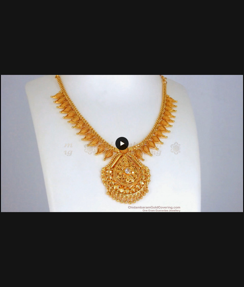 Stylish Net Pattern White Stone Gold Necklace Collections NCKN2434