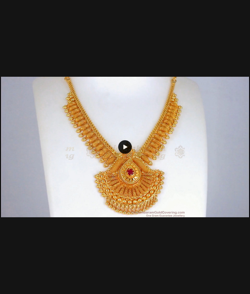 Net Pattern Mullaipoo Kerala Gold Necklace Bridal Wear NCKN2440