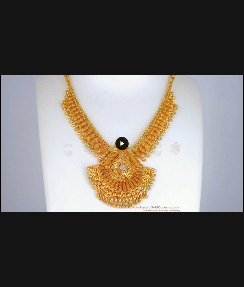 Trendy Net Pattern Mullaipoo Necklace White Stone NCKN2441