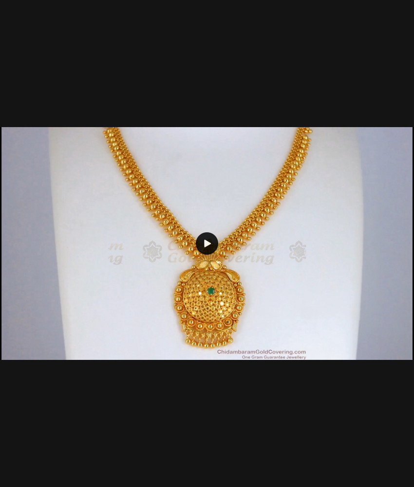 One Gram Gold Small Dollar Emerald Stone Necklace NCKN2442