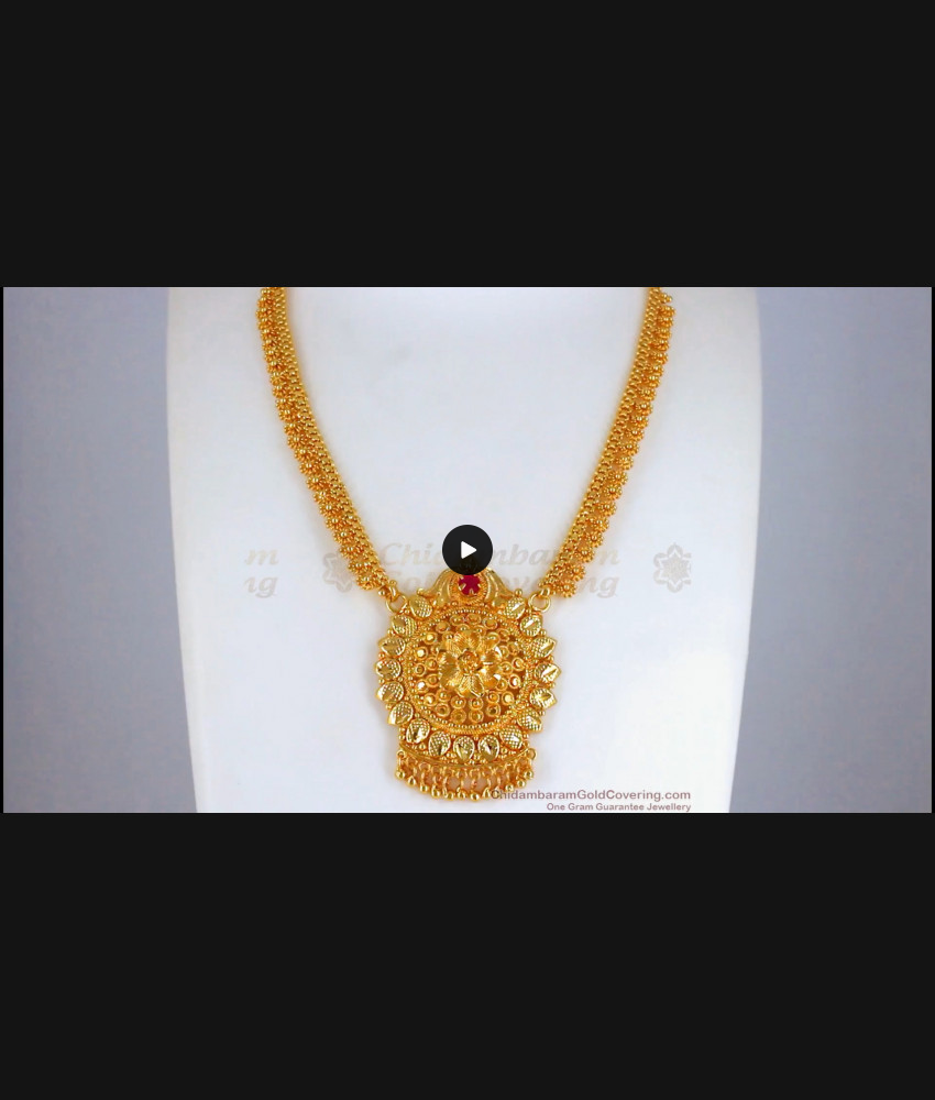 Trendy Flower Pattern Gold Necklace Ruby Stone NCKN2462