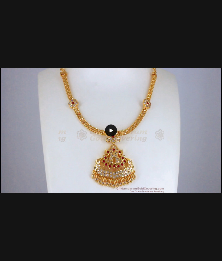 South Indian Gati Stone Impon Necklace One Gram Gold Jewellery NCKN2466