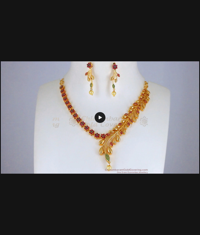 Charming Multi Stone Gold Necklace Pearl Earrings Combo NCKN2468