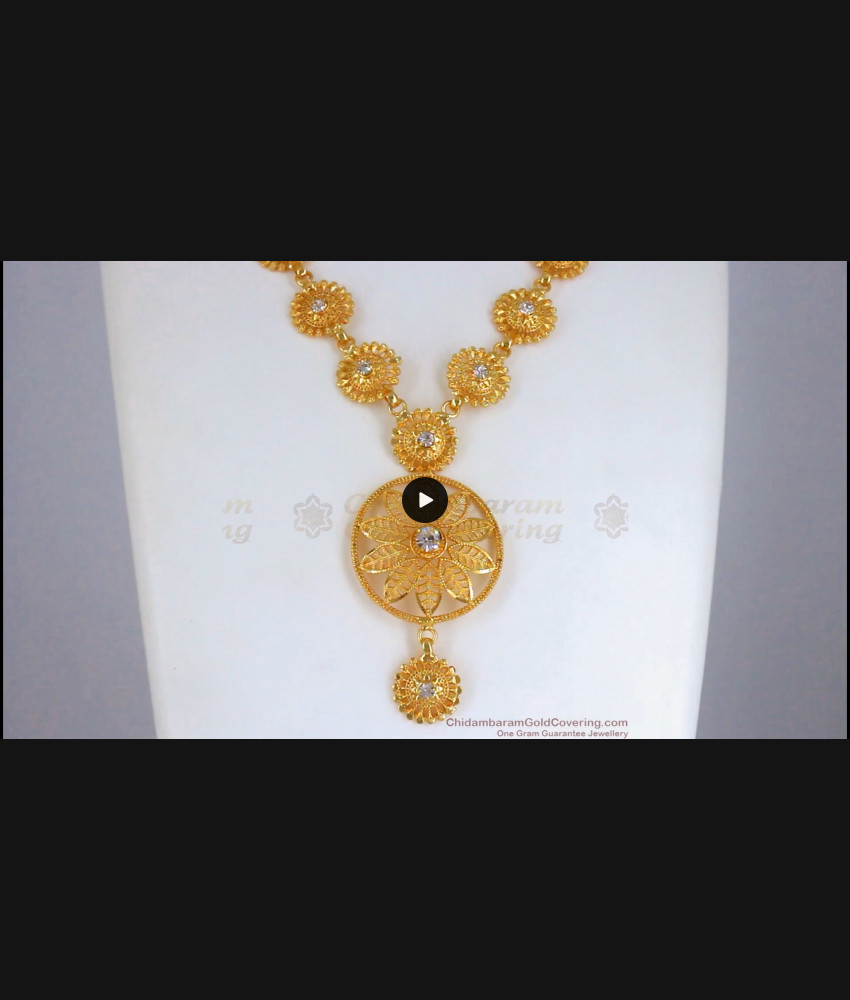 Modern Diamond Stone Flower Pattern Gold Necklace NCKN2486