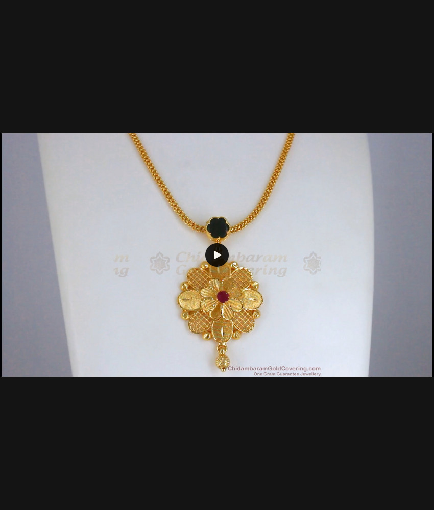 Unique Emerald Stone Flower Pendant Gold Plated Necklace NCKN2487