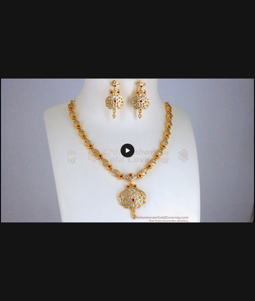 Traditional Impon Mini Swan Gati Stone Necklace Earring Set NCKN2493