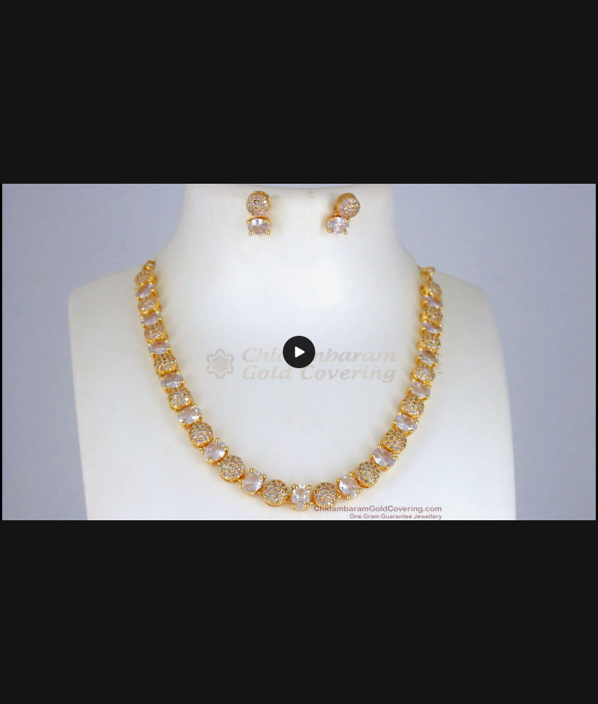 Sparkling Gold Plated Necklace Full White Crystal Stone Earring Combo NCKN2494