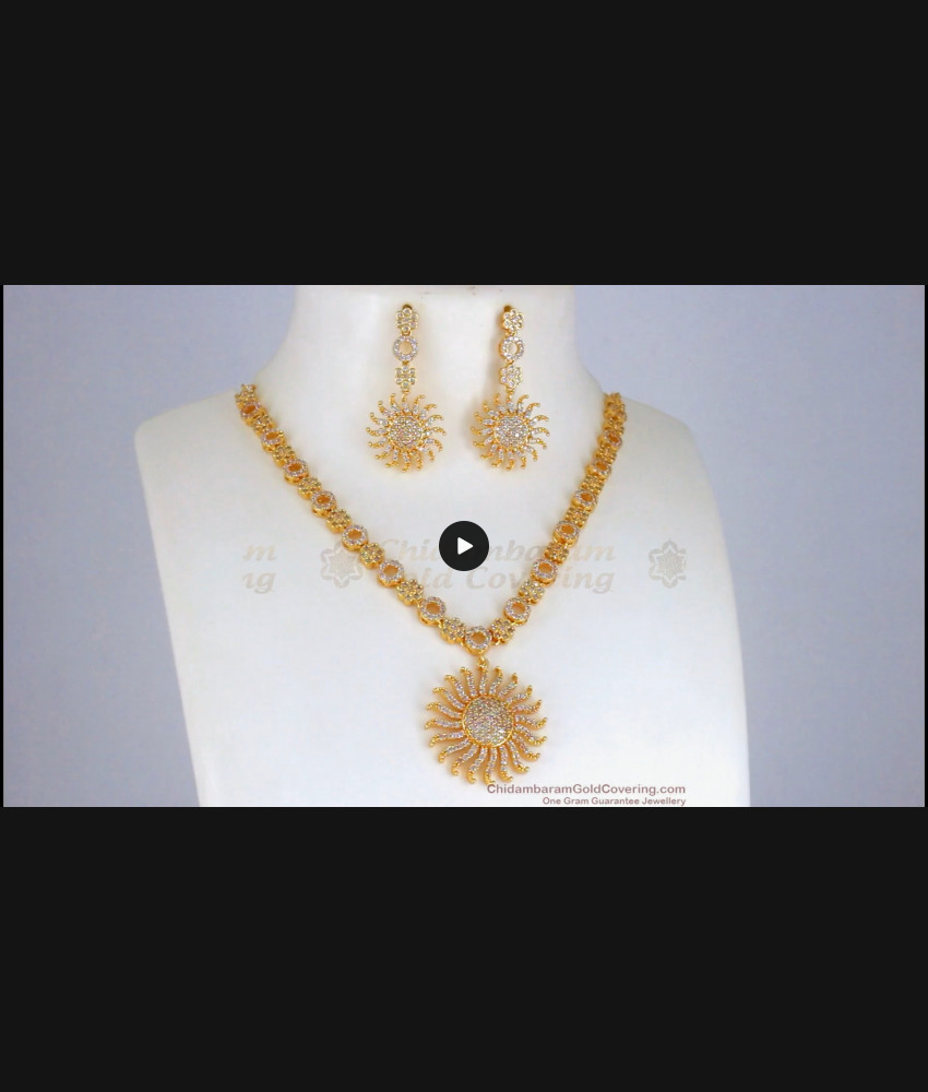 Dazzling One Gram Gold Stone Necklace White Earring Combo Set NCKN2495