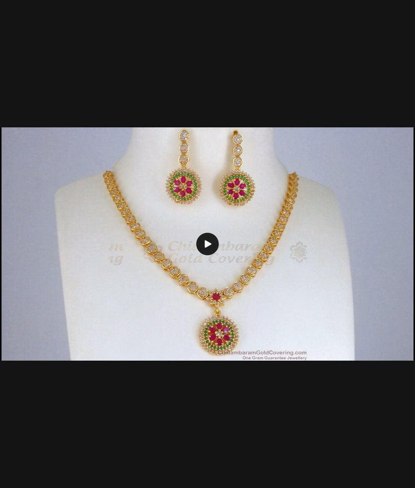 Pretty Gold Plated Multi Stone Necklace Earring combo NCKN2496